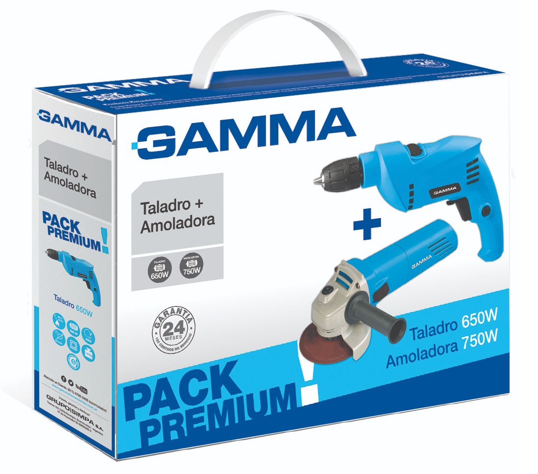 Producto #0011GAHE100 - PACK PREMIUM AMOLADORA G1910AR + TALADRO G1901AR 